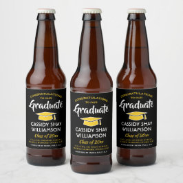 Rótulo Para Garrafa De Cerveja Festa de Formatura Parabéns Moderno Preto Dourado 