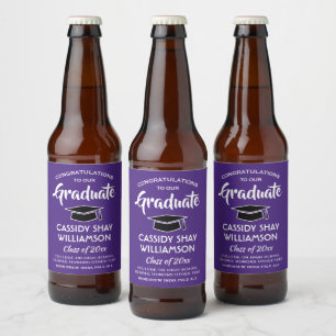 Rótulo Para Garrafa De Cerveja Festa de Formatura Parabéns Moderno Roxo e Branco