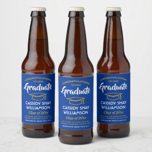 Rótulo Para Garrafa De Cerveja Festa de formatura Parabéns Royal Blue Dourado Am