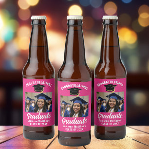 Rótulo Para Garrafa De Cerveja Festa de Formatura Rosa Quente Fofa Foto Personali