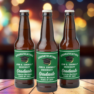 Rótulo Para Garrafa De Cerveja Festa de Graduação Verde Personalizada Graduado
