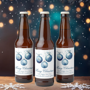 Rótulo Para Garrafa De Cerveja Festa de Natal Azul Elegante Personalizada