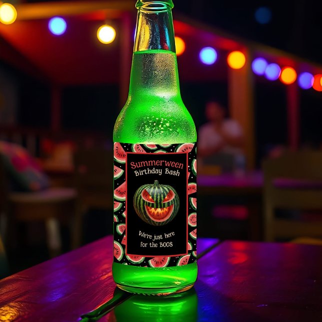 Rótulo Para Garrafa De Cerveja Festa de Summerween Melancia Jack o Lanterna Assus (Summerween beer label: spooky watermelon jack-o’-lantern for epic party vibes & custom Summer fun!)