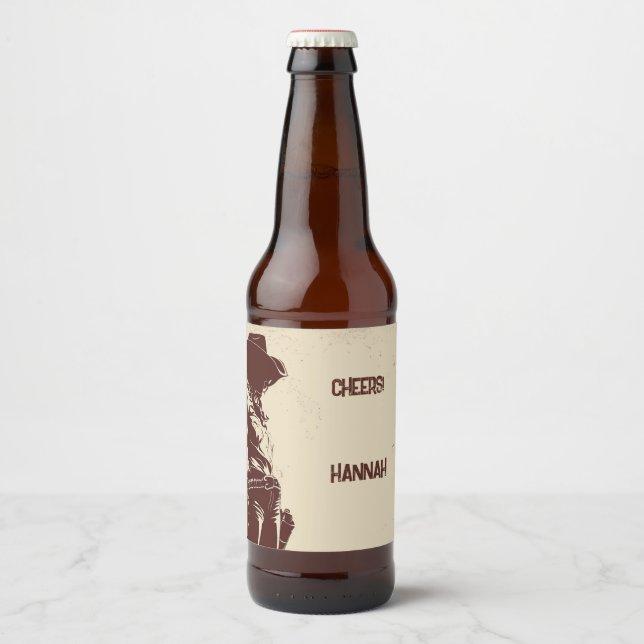 Rótulo Para Garrafa De Cerveja Festa Personalizada Country de Cowgirl Rustica ao  (Frente)