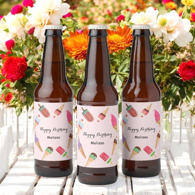 Rótulo Para Garrafa De Cerveja Festa Rosa-de-Verão sorvete (Criador carregado)