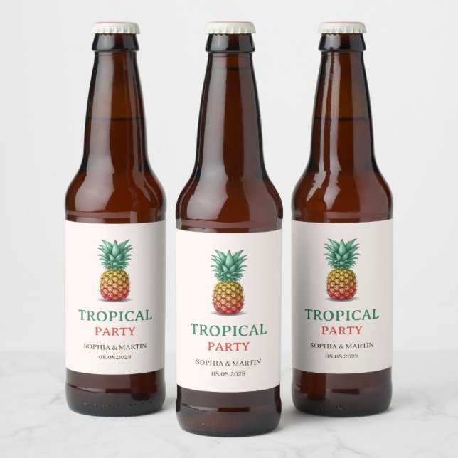 Rótulo Para Garrafa De Cerveja Festa tropical retrô abacaxi (Garrafas)