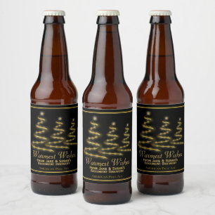 Rótulo Para Garrafa De Cerveja Festivos Dourados Árvores de Natal Mais Quentes D