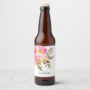 Rótulo Para Garrafa De Cerveja Flor cor-de-rosa, doce, flor de aquarela romântica