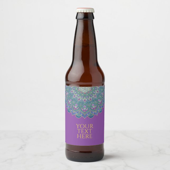 Rótulo Para Garrafa De Cerveja Flor Da Vida - Estilo De Mandala Índia 1 (Frente)