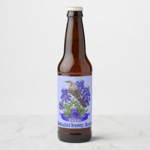 Rótulo Para Garrafa De Cerveja Flor de Mockingbird e Bluebonnet, estado do Texas