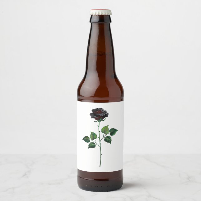 Rótulo Para Garrafa De Cerveja Flor de rosa preta (Frente)