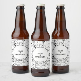 Rótulo Para Garrafa De Cerveja Flor Selvagem Monocromática Moderna
