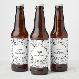 Rótulo Para Garrafa De Cerveja Flor Selvagem Monocromática Moderna