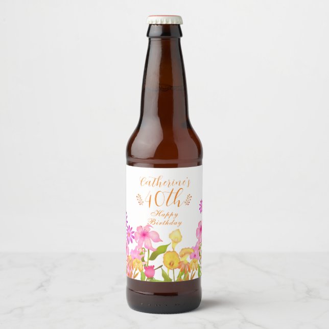 Rótulo Para Garrafa De Cerveja Floral Garden White (Frente)