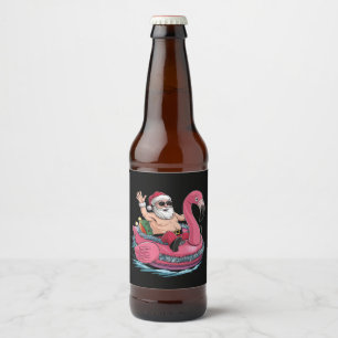 Rótulo Para Garrafa De Cerveja Flutuador de Flamingo de Natal no Verão de Julho