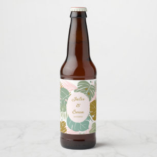 Rótulo Para Garrafa De Cerveja Folhagem Tropical - Padrão De Monstera E Folha De