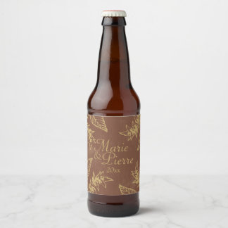 Rótulo Para Garrafa De Cerveja Folhas Castanho e Dourado