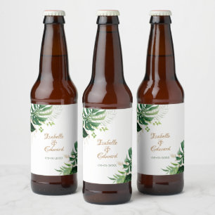 Rótulo Para Garrafa De Cerveja Folhas de Monstera Verde e Dourado Tropical