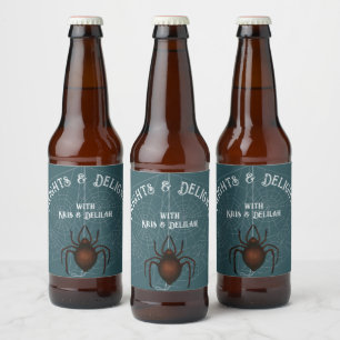 Rótulo Para Garrafa De Cerveja Folhas e delitos personalizados do Halloween Spide