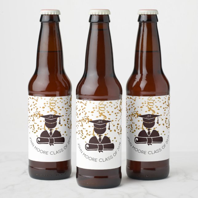 Rótulo Para Garrafa De Cerveja Formando Silhouette E Diploma E Confetti (Garrafas)