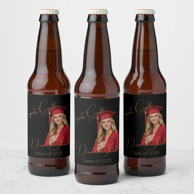 Rótulo Para Garrafa De Cerveja Formatura Elegante Preto e Dourado (Garrafas)