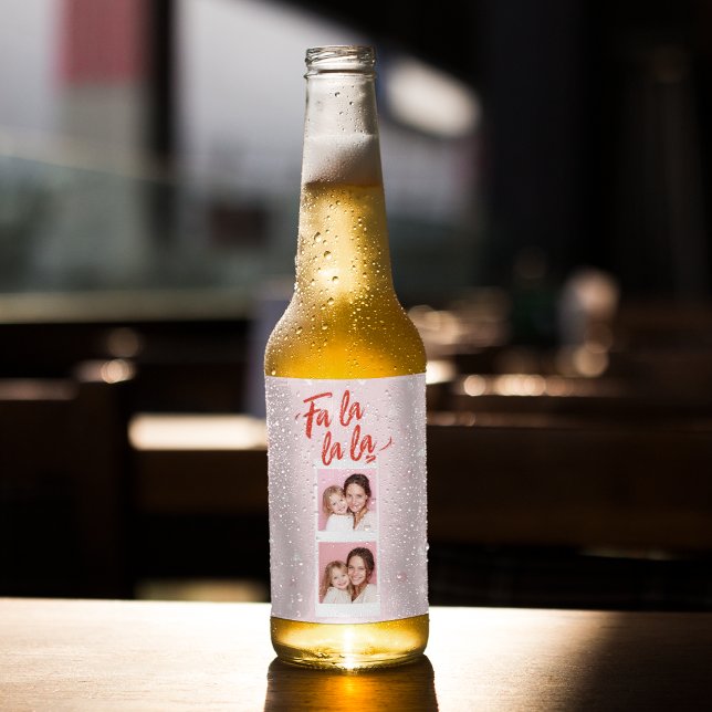 Rótulo Para Garrafa De Cerveja Foto de Natal Personalizada Fa La La Pink (Criador carregado)