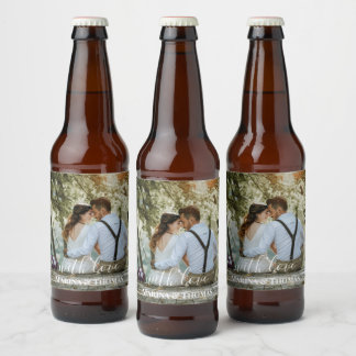 Rótulo Para Garrafa De Cerveja Foto personalizada de casamento com caligrafia mod