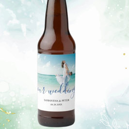 Rótulo Para Garrafa De Cerveja Foto personalizada de casamento moderno de praia