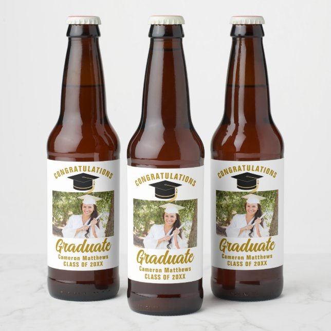 Rótulo Para Garrafa De Cerveja Foto personalizada de Festa de formatura Dourada e (Garrafas)