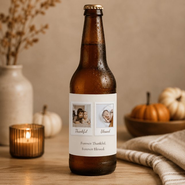 Rótulo Para Garrafa De Cerveja Foto Polaroid Agradecido e Bendito | Presente Pers (Criador carregado)