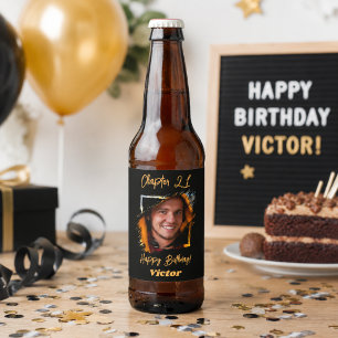 Rótulo Para Garrafa De Cerveja Foto preta foto aniversário de 21 anos Capítulo 21