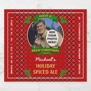 Rótulo Para Garrafa De Cerveja Foto vermelha do costume de Argyle do Natal da