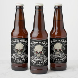 Rótulo Para Garrafa De Cerveja Garagem de Motocicleta Caveira Mecânico Ciclista N
