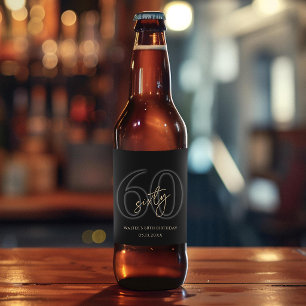 Rótulo Para Garrafa De Cerveja Garrafa de Cerveja da Festa de 60 Anos Modern Blac