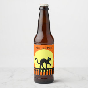 Rótulo Para Garrafa De Cerveja Gato Negro Arrastado de Volta na Cerca Laranja Bri