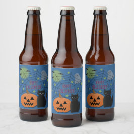 Rótulo Para Garrafa De Cerveja Gato Preto e Abóbora Não Assustam Halloween