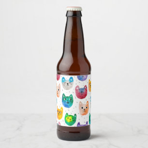 Rótulo Para Garrafa De Cerveja Gatos em aquarela e amigos