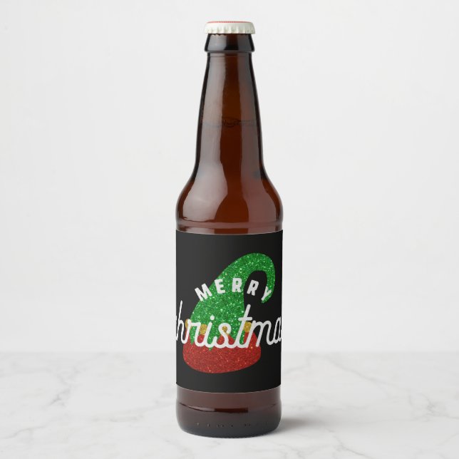Rótulo Para Garrafa De Cerveja Glitter Elf Hat (Frente)