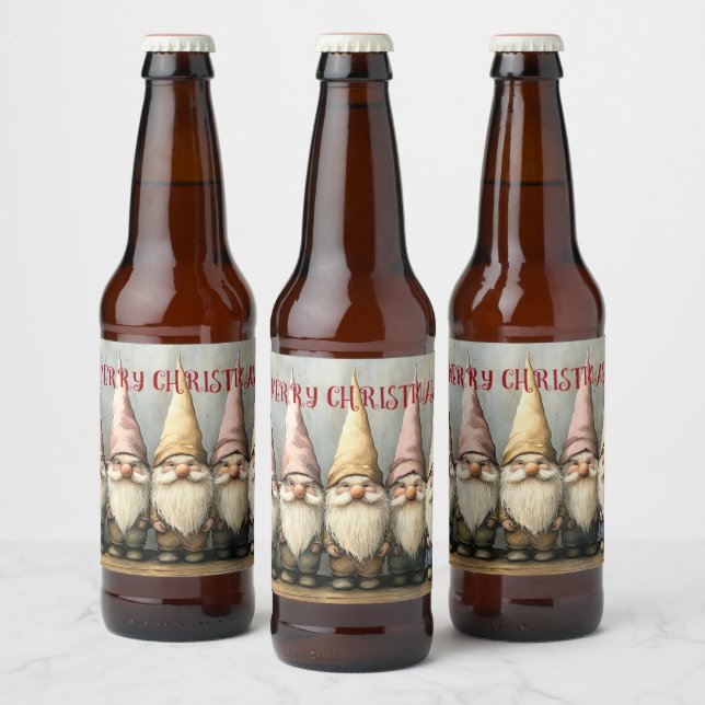 Rótulo Para Garrafa De Cerveja Gnomos de Natal Chapéus Pontiagudos Barba Longa (Garrafas)