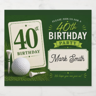 Rótulo Para Garrafa De Cerveja Golfe 40º aniversário para golfista com bola de go