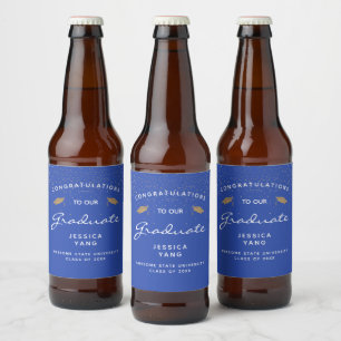 Rótulo Para Garrafa De Cerveja Graduação de Bonés Dourados com Script Branco A