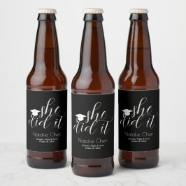 Rótulo Para Garrafa De Cerveja Graduação de Fontes Elegantes Negra Moderna