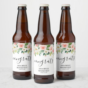 Rótulo Para Garrafa De Cerveja Graduação de Menina de Parabéns Florais Blush