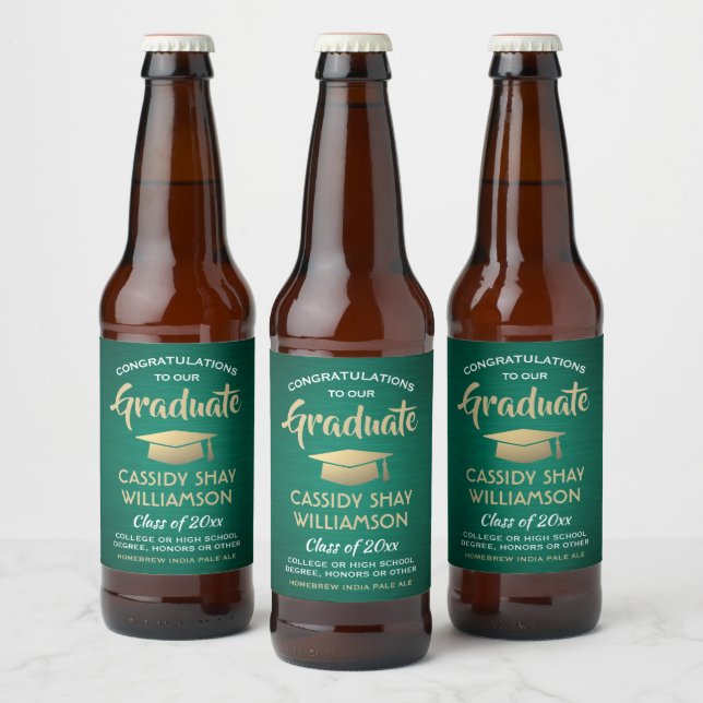 Rótulo Para Garrafa De Cerveja Graduação Parabéns Verde Dourado e Branco escovado (Garrafas)