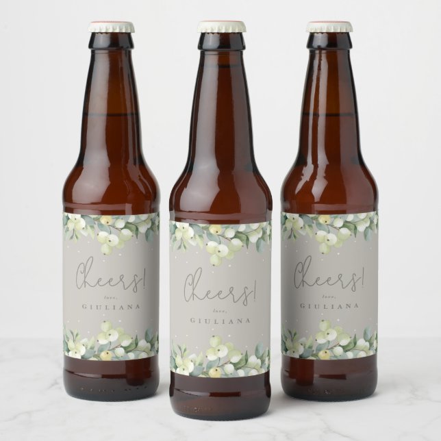 Rótulo Para Garrafa De Cerveja Greige Snowberry+Eucalyptus Winter Bachelorette (Garrafas)
