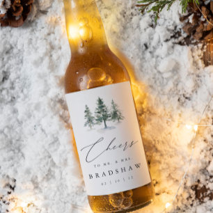 Rótulo Para Garrafa De Cerveja Grove de Madeira   Winter Evergreen Wedding