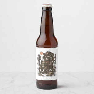 Rótulo Para Garrafa De Cerveja Guaxinim Cowboy Fofão Western