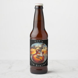 Rótulo Para Garrafa De Cerveja Guitarra Elétrica Oceano Pôr do Sol