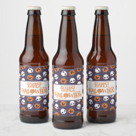 Rótulo Para Garrafa De Cerveja Halloween Kawaii Pattern