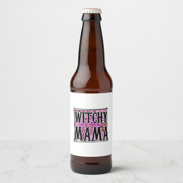 Rótulo Para Garrafa De Cerveja Halloween Leopard Witchy Mama Aniversário (Frente)